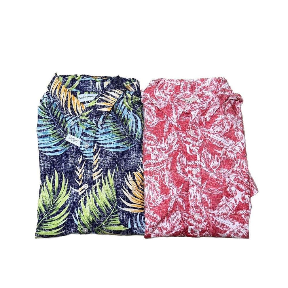 SADDLEBRED/ST JOHN'S‎ BAY 2XL BUTTON UP SHIRT SHORT SLEEVE HAWAIIAN TROPICAL